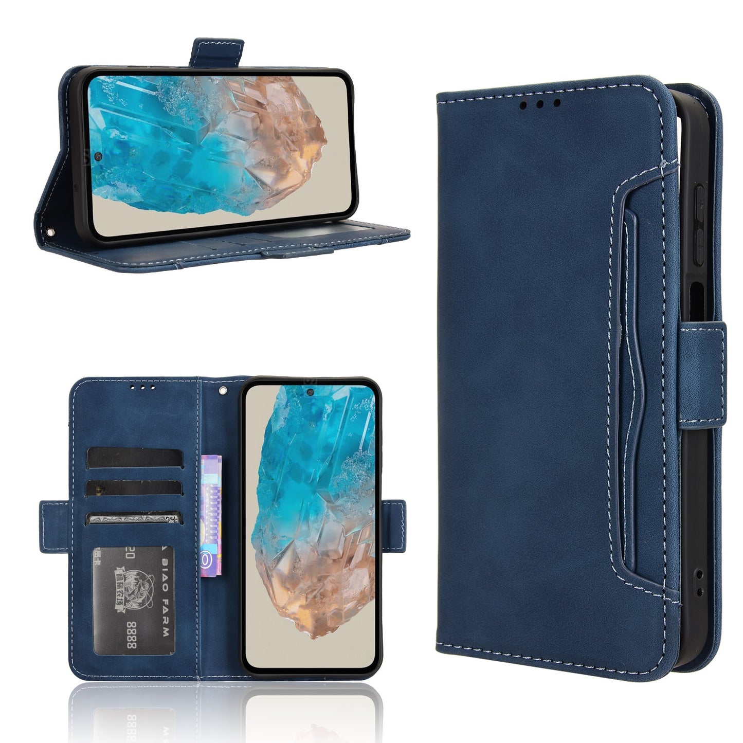 Samsung Galaxy M35 5G Skin Feel PU Leather Wallet Phone Case with Card Slots, Cash Pocket, Magnetic Closure, Built-In Stand, Full Protection TPU Cover