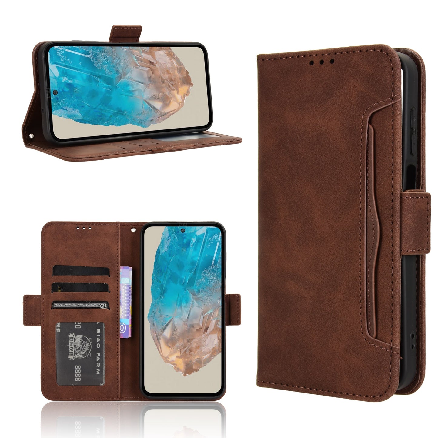 Samsung Galaxy M35 5G Skin Feel PU Leather Wallet Phone Case with Card Slots, Cash Pocket, Magnetic Closure, Built-In Stand, Full Protection TPU Cover