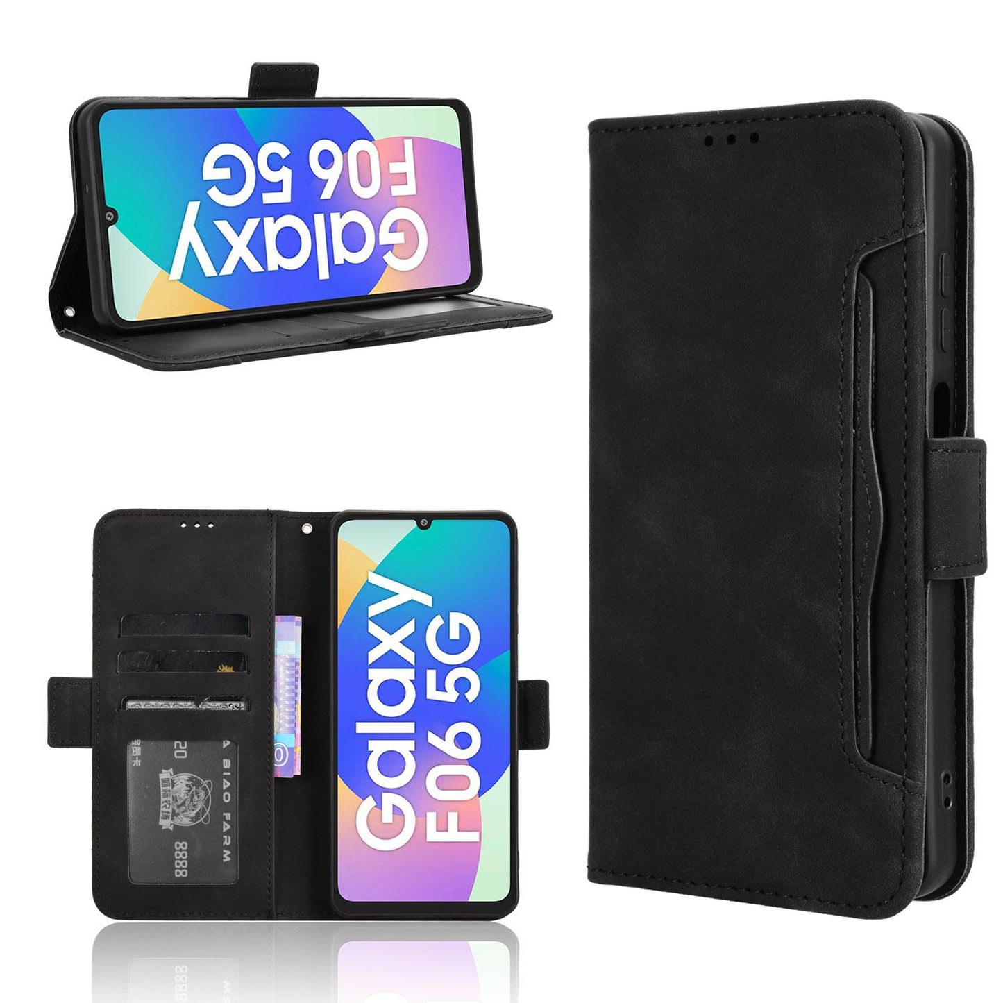 Samsung Galaxy F06 5G Skin Feel PU Leather Wallet Phone Case with Card Slots, Cash Pocket, Magnetic Closure, Built-In Stand, Full Protection TPU Cover