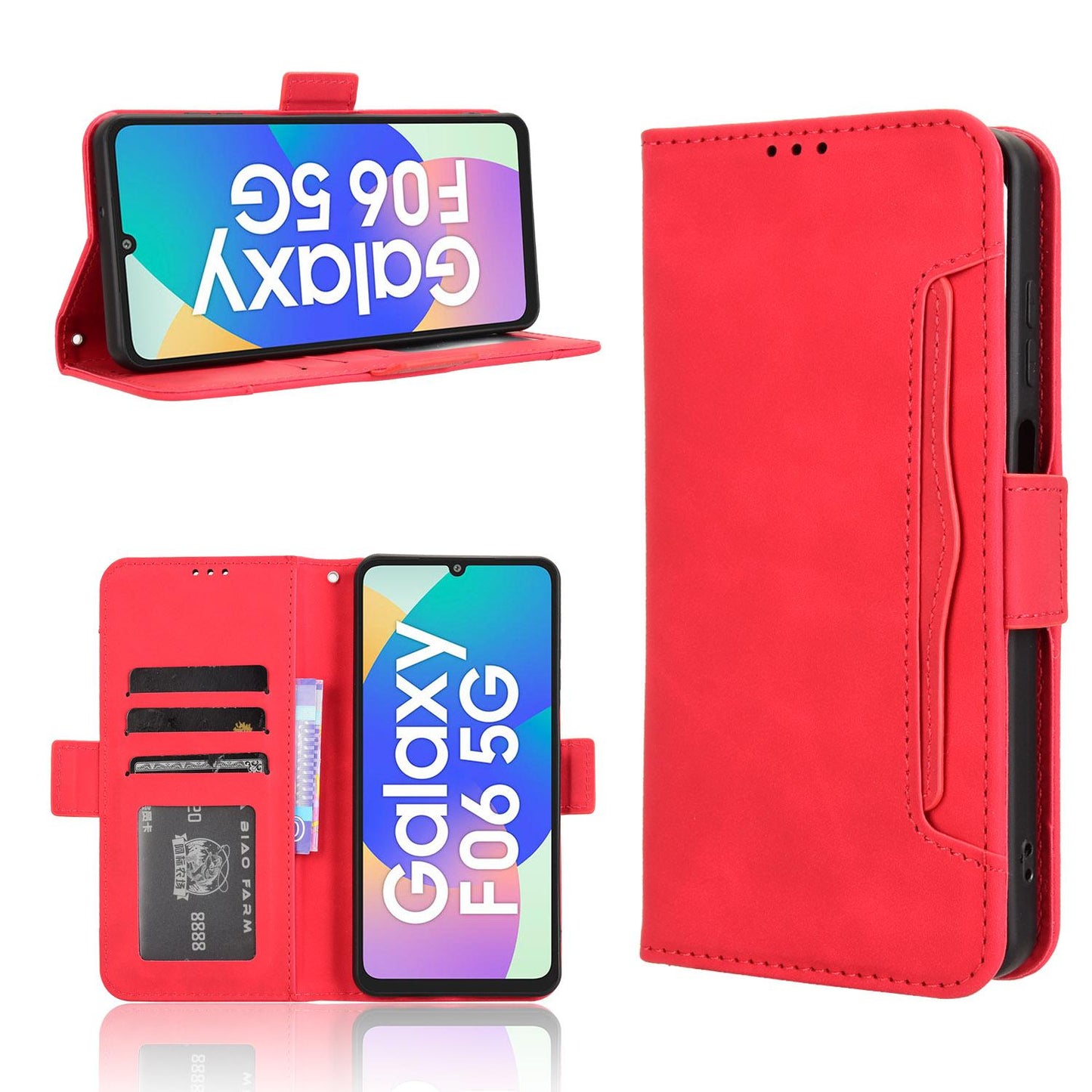 Samsung Galaxy F06 5G Skin Feel PU Leather Wallet Phone Case with Card Slots, Cash Pocket, Magnetic Closure, Built-In Stand, Full Protection TPU Cover
