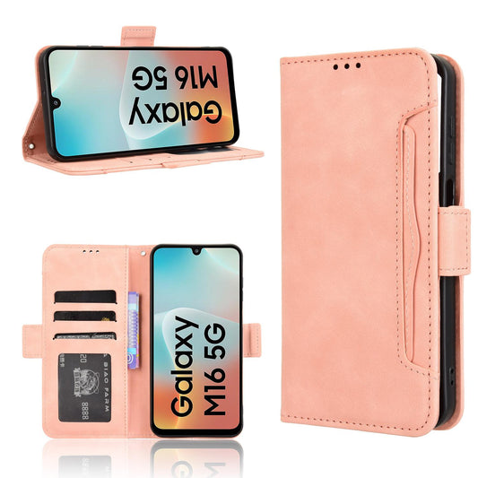 Samsung Galaxy M16 5G Skin Feel PU Leather Wallet Phone Case with Card Slots, Cash Pocket, Magnetic Closure, Built-In Stand, Full Protection TPU Cover