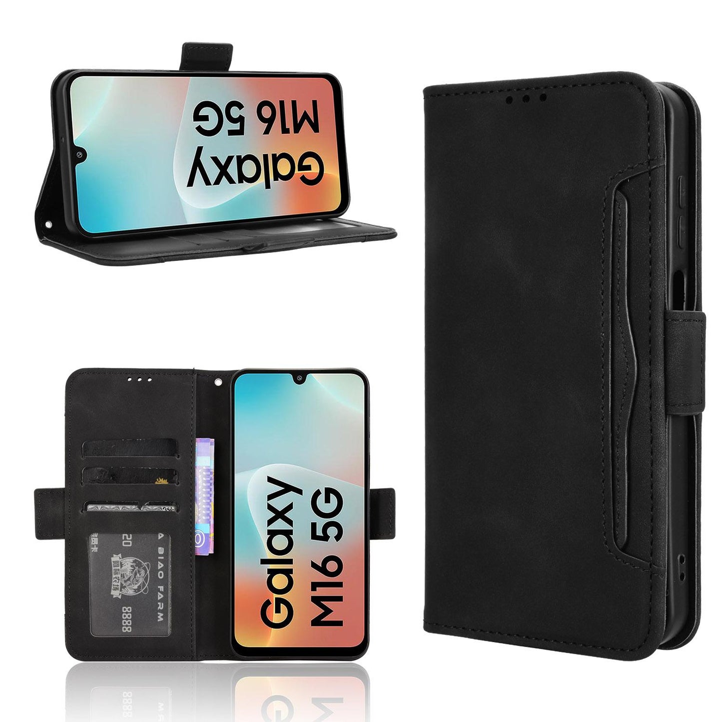 Samsung Galaxy F16 5G Skin Feel PU Leather Wallet Phone Case with Card Slots, Cash Pocket, Magnetic Closure, Built-In Stand, Full Protection TPU Cover