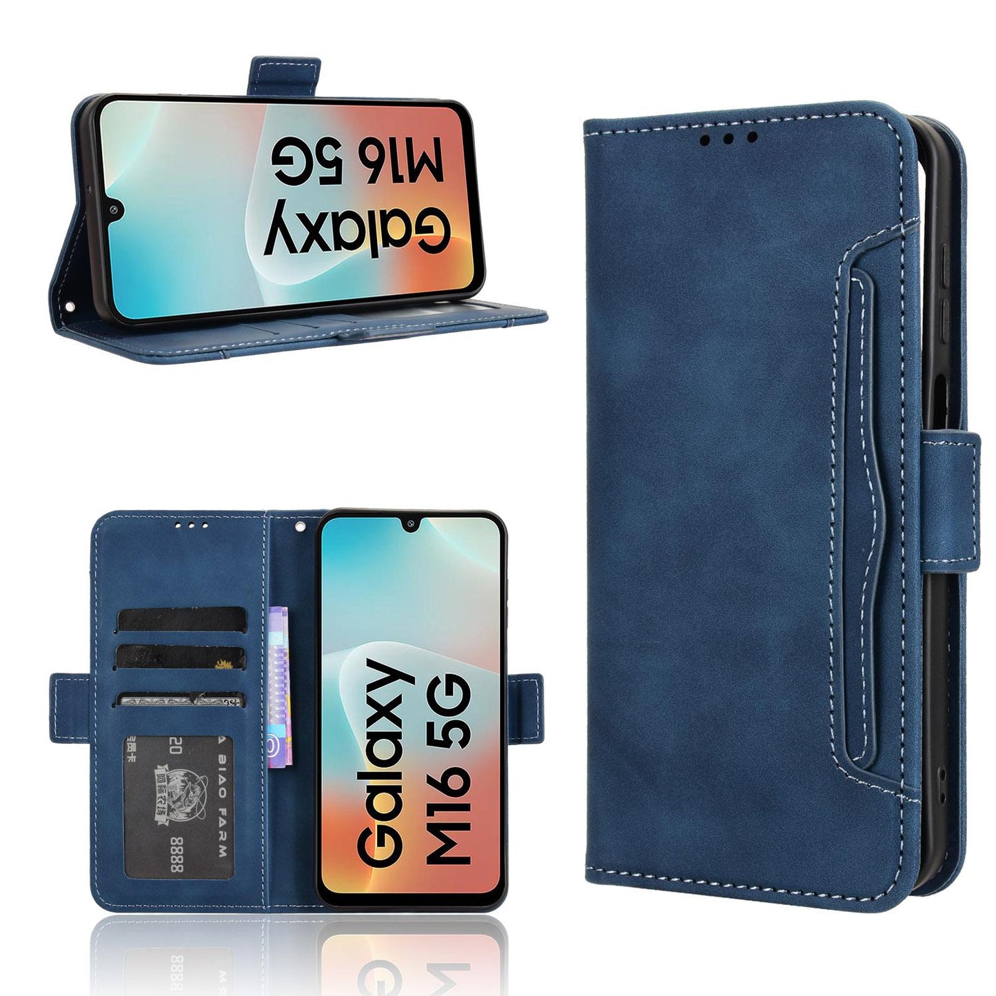 Samsung Galaxy F16 5G Skin Feel PU Leather Wallet Phone Case with Card Slots, Cash Pocket, Magnetic Closure, Built-In Stand, Full Protection TPU Cover