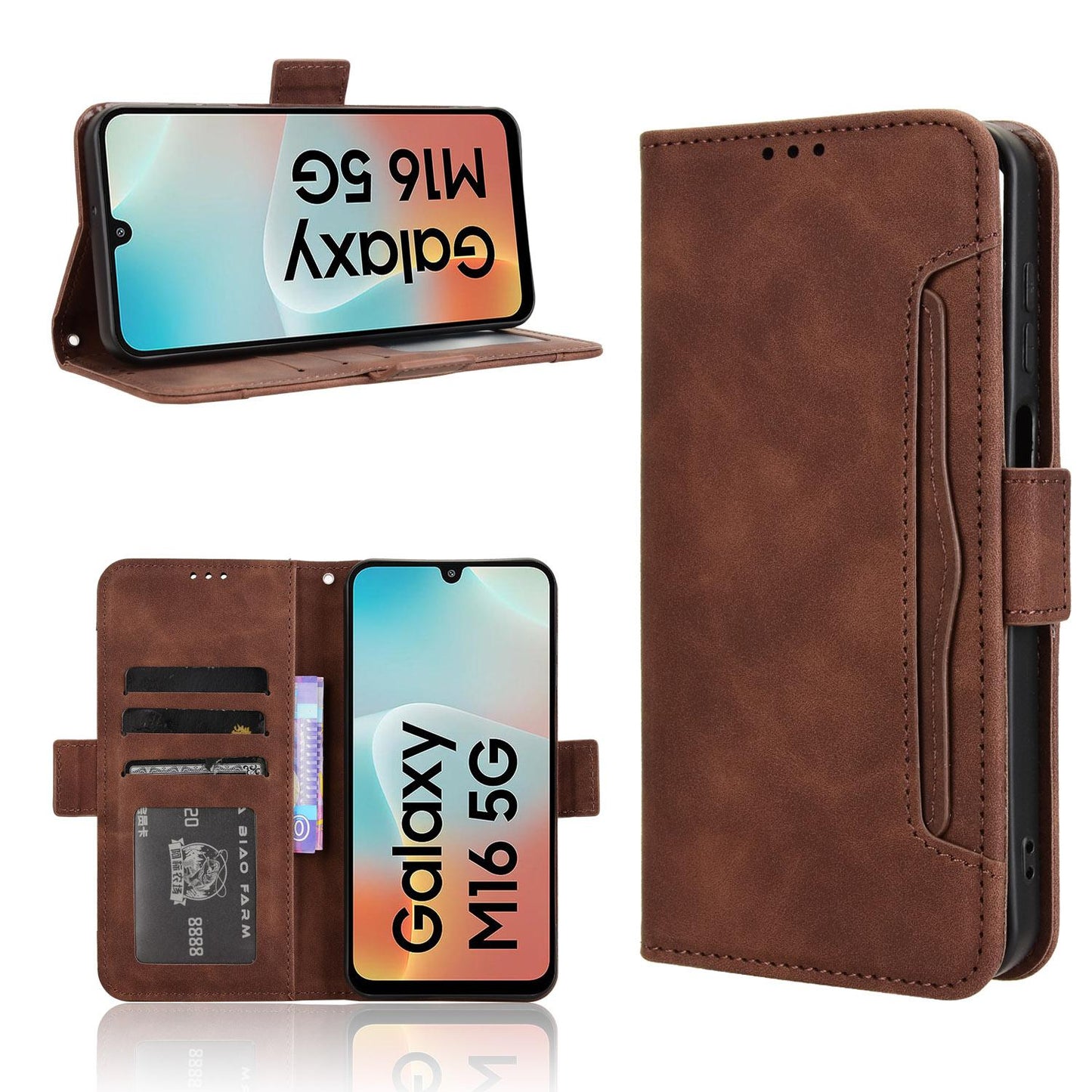 Samsung Galaxy F16 5G Skin Feel PU Leather Wallet Phone Case with Card Slots, Cash Pocket, Magnetic Closure, Built-In Stand, Full Protection TPU Cover