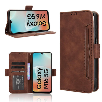Samsung Galaxy M16 5G Skin Feel PU Leather Wallet Phone Case with Card Slots, Cash Pocket, Magnetic Closure, Built-In Stand, Full Protection TPU Cover