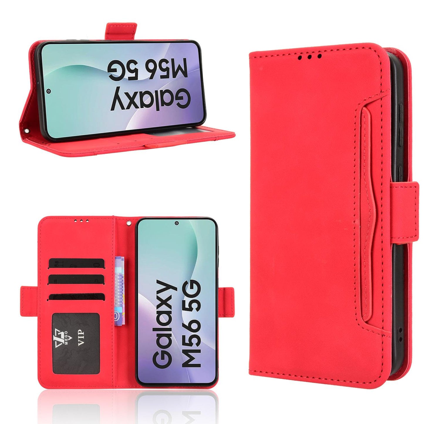 Samsung Galaxy M56 5G Skin Feel PU Leather Wallet Phone Case with Card Slots, Cash Pocket, Magnetic Closure, Built-In Stand, Full Protection TPU Cover