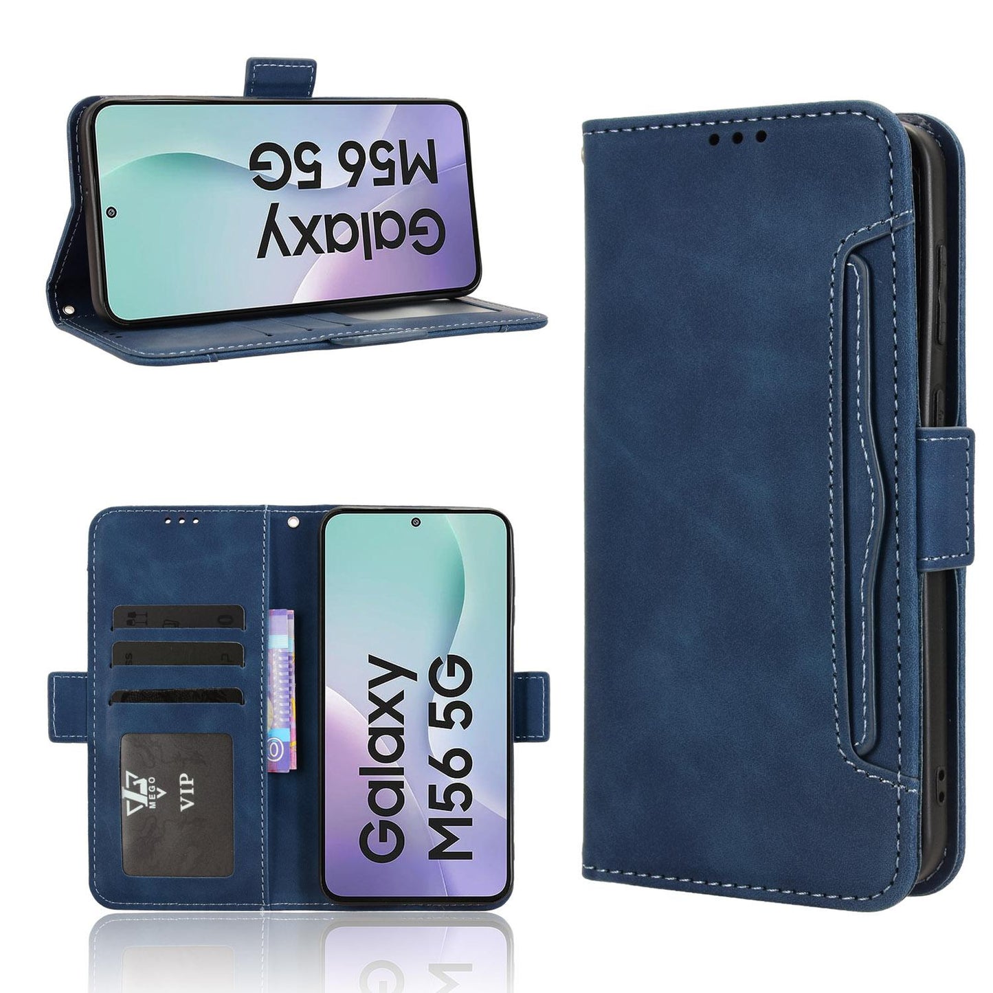 Samsung Galaxy M56 5G Skin Feel PU Leather Wallet Phone Case with Card Slots, Cash Pocket, Magnetic Closure, Built-In Stand, Full Protection TPU Cover