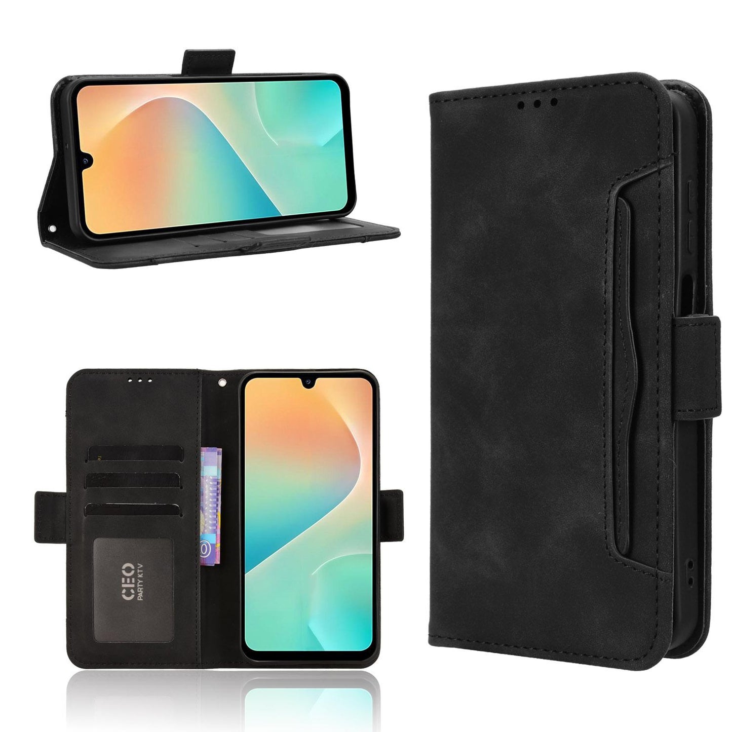 Samsung Galaxy M36 5G Skin Feel PU Leather Wallet Phone Case with Card Slots, Cash Pocket, Magnetic Closure, Built-In Stand, Full Protection TPU Cover
