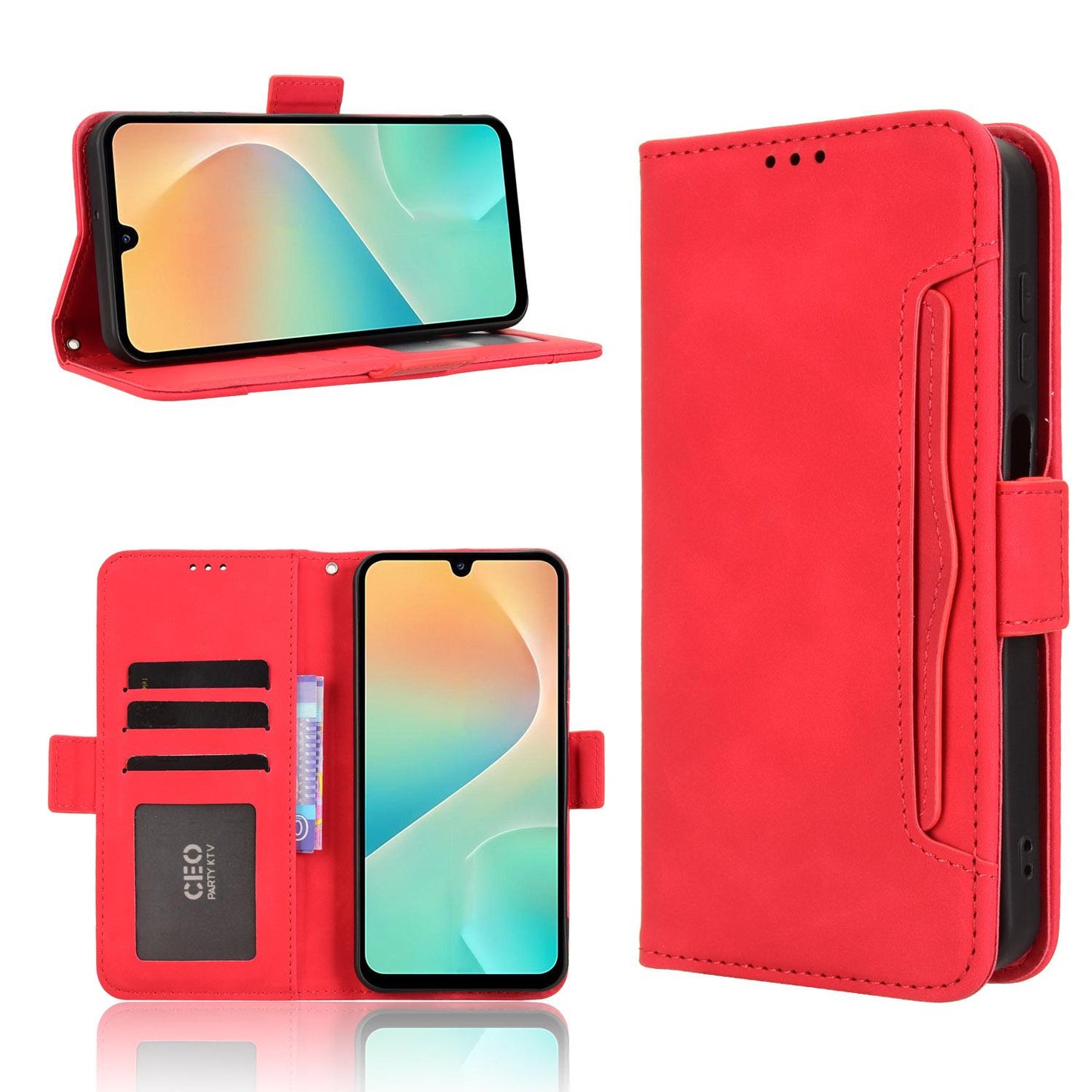Samsung Galaxy M36 5G Skin Feel PU Leather Wallet Phone Case with Card Slots, Cash Pocket, Magnetic Closure, Built-In Stand, Full Protection TPU Cover