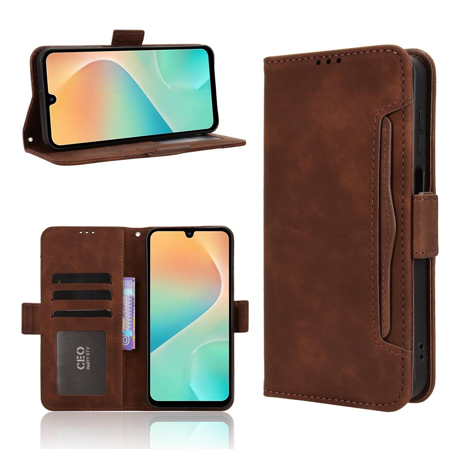 Samsung Galaxy M36 5G Skin Feel PU Leather Wallet Phone Case with Card Slots, Cash Pocket, Magnetic Closure, Built-In Stand, Full Protection TPU Cover