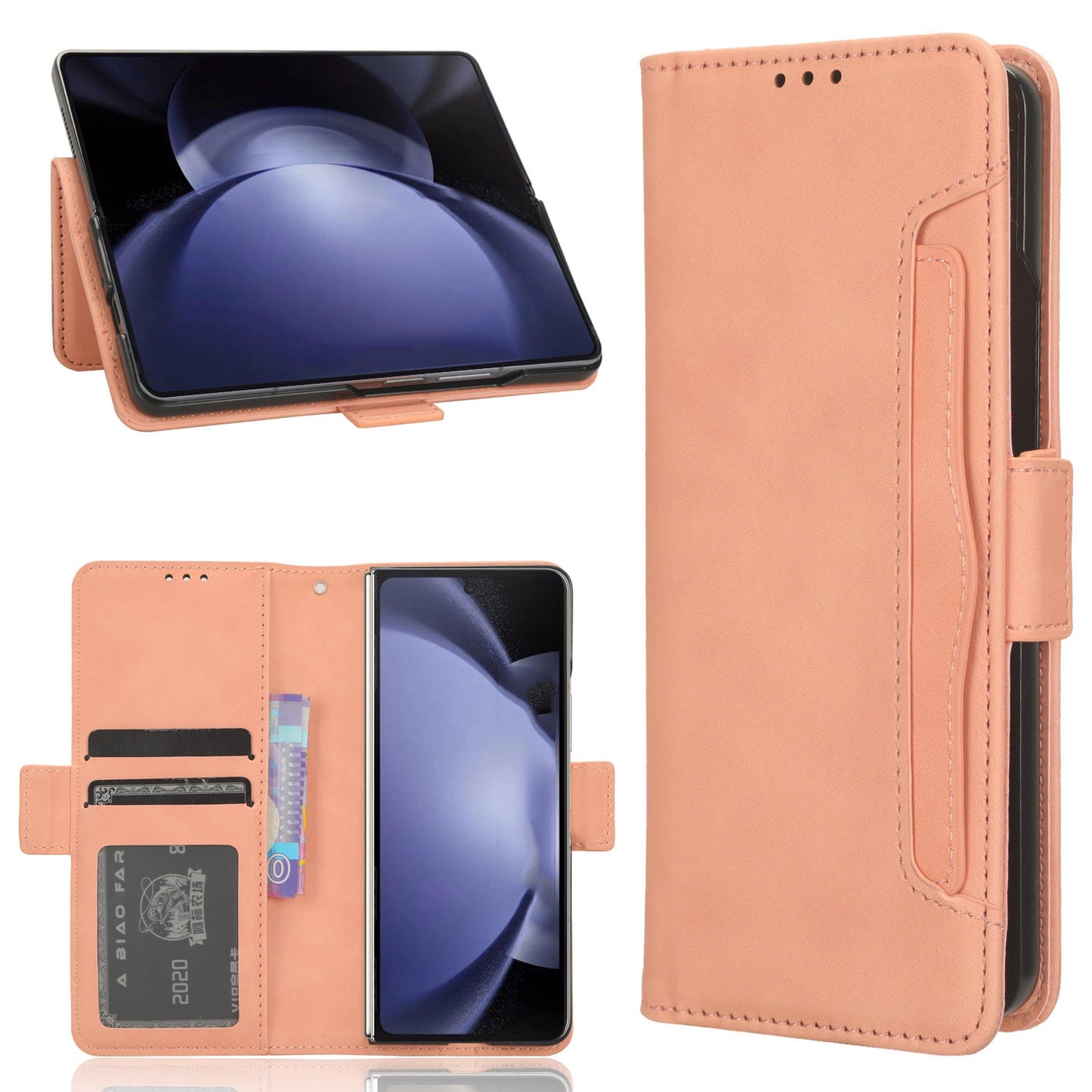 Samsung Galaxy Z Fold6 Skin Feel PU Leather Wallet Phone Case with Card Slots, Cash Pocket, Magnetic Closure, Built-In Stand, Full Protection TPU Cover