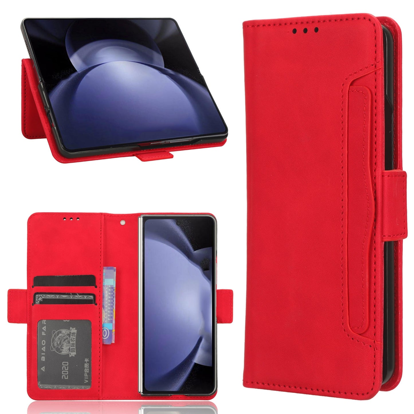 Samsung Galaxy Z Fold6 Skin Feel PU Leather Wallet Phone Case with Card Slots, Cash Pocket, Magnetic Closure, Built-In Stand, Full Protection TPU Cover