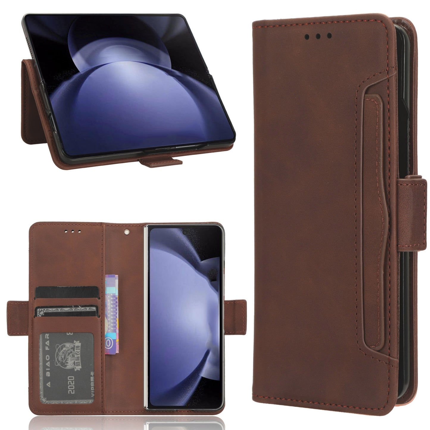 Samsung Galaxy Z Fold6 Skin Feel PU Leather Wallet Phone Case with Card Slots, Cash Pocket, Magnetic Closure, Built-In Stand, Full Protection TPU Cover