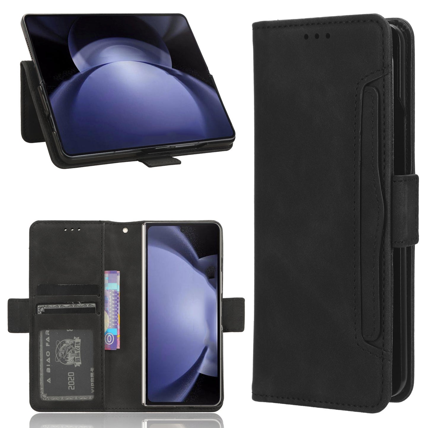 Samsung Galaxy Z Fold6 - Pen Slot Skin Feel PU Leather Wallet Phone Case with Card Slots, Cash Pocket, Magnetic Closure, Built-In Stand, Full Protection TPU Cover