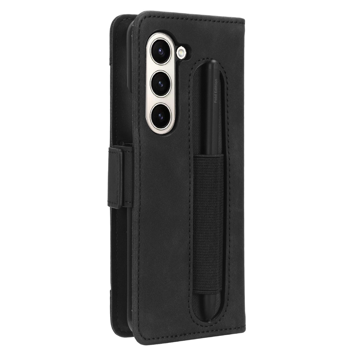 Samsung Galaxy Z Fold6 - Pen Slot Skin Feel PU Leather Wallet Phone Case with Card Slots, Cash Pocket, Magnetic Closure, Built-In Stand, Full Protection TPU Cover