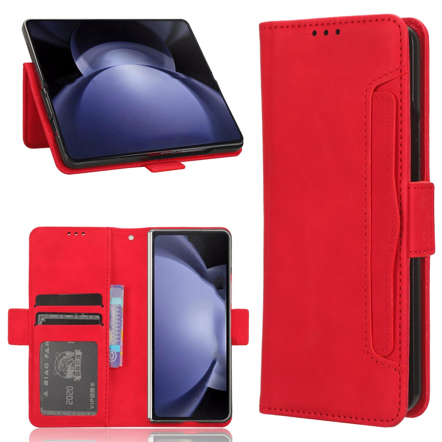 Samsung Galaxy Z Fold6 - Pen Slot Skin Feel PU Leather Wallet Phone Case with Card Slots, Cash Pocket, Magnetic Closure, Built-In Stand, Full Protection TPU Cover