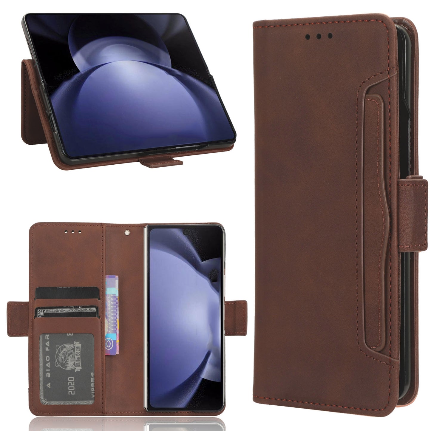 Samsung Galaxy Z Fold6 - Pen Slot Skin Feel PU Leather Wallet Phone Case with Card Slots, Cash Pocket, Magnetic Closure, Built-In Stand, Full Protection TPU Cover