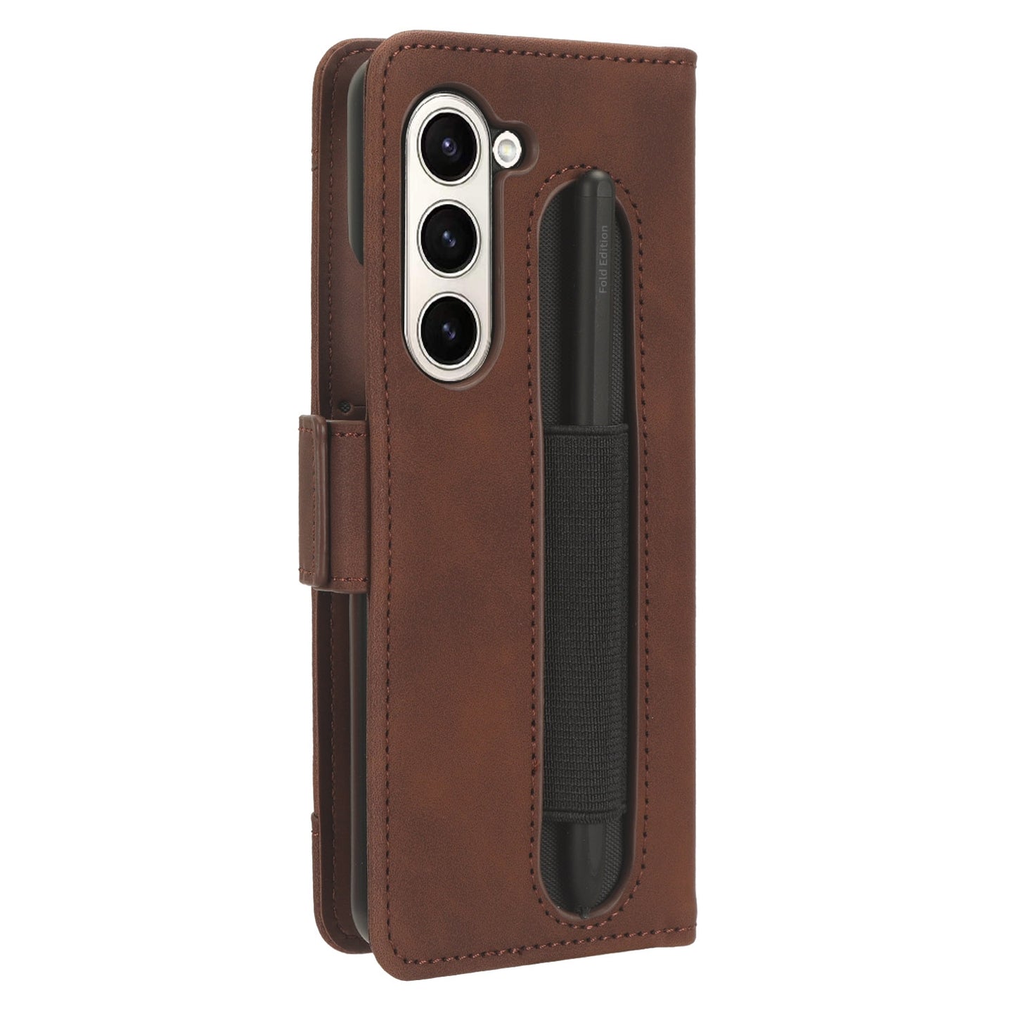Samsung Galaxy Z Fold6 - Pen Slot Skin Feel PU Leather Wallet Phone Case with Card Slots, Cash Pocket, Magnetic Closure, Built-In Stand, Full Protection TPU Cover