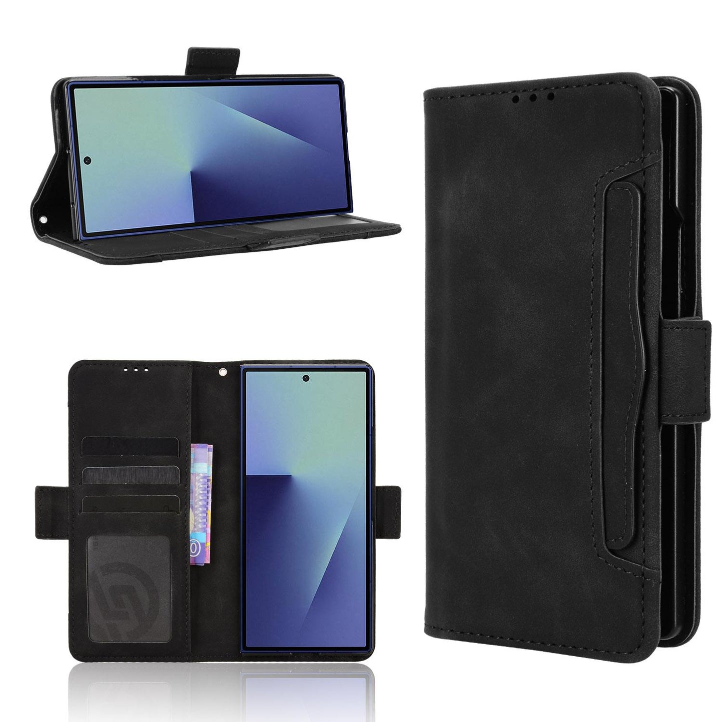 Samsung Galaxy Z Fold7 Skin Feel PU Leather Wallet Phone Case with Card Slots, Cash Pocket, Magnetic Closure, Built-In Stand, Full Protection TPU Cover