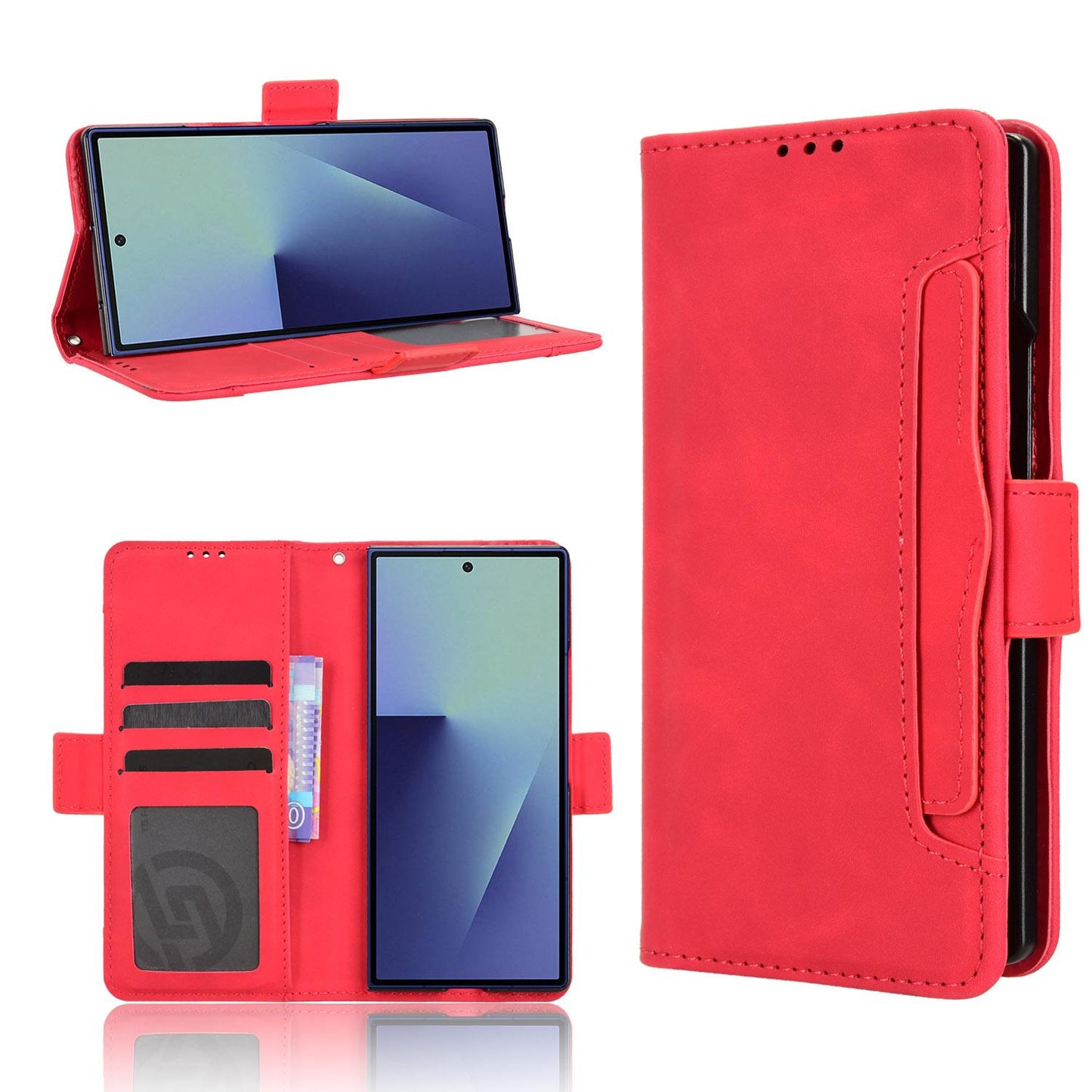Samsung Galaxy Z Fold7 Skin Feel PU Leather Wallet Phone Case with Card Slots, Cash Pocket, Magnetic Closure, Built-In Stand, Full Protection TPU Cover