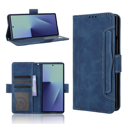 Samsung Galaxy Z Fold7 Skin Feel PU Leather Wallet Phone Case with Card Slots, Cash Pocket, Magnetic Closure, Built-In Stand, Full Protection TPU Cover