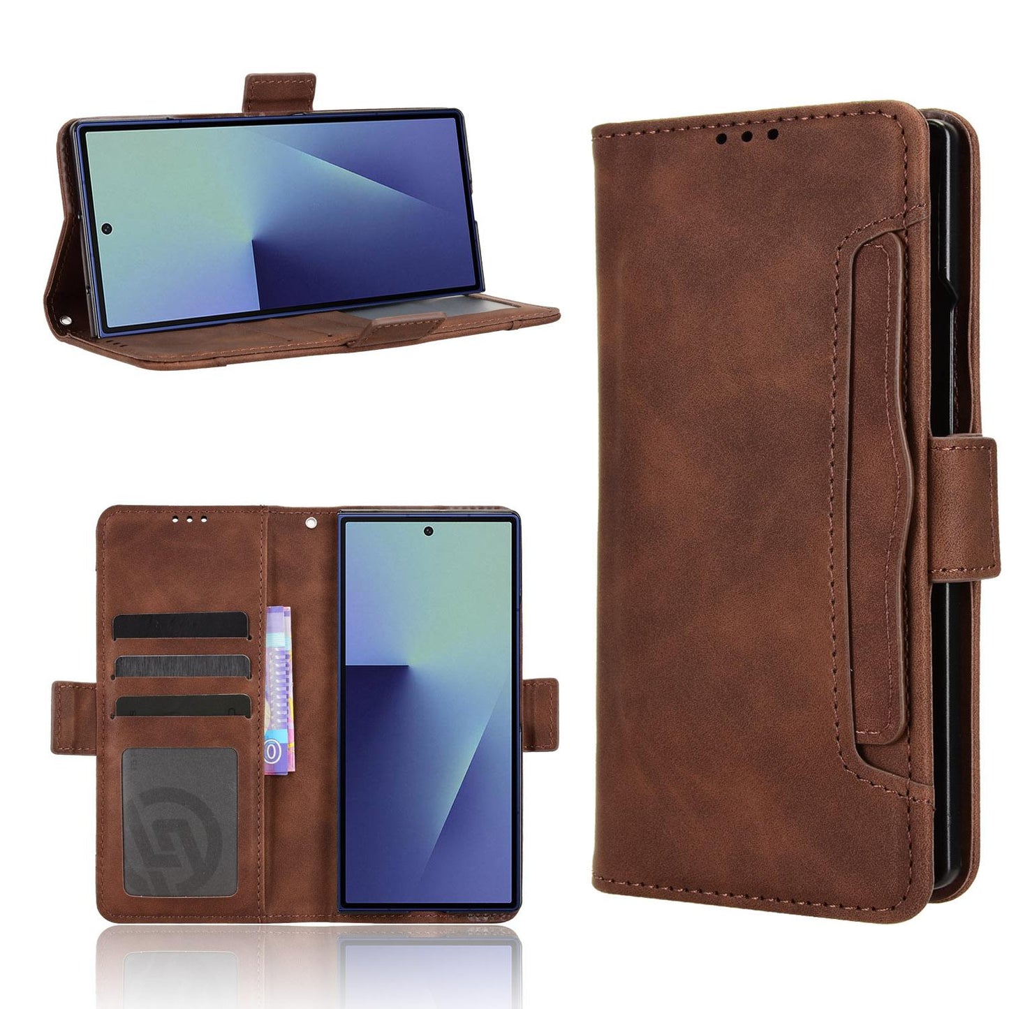 Samsung Galaxy Z Fold7 Skin Feel PU Leather Wallet Phone Case with Card Slots, Cash Pocket, Magnetic Closure, Built-In Stand, Full Protection TPU Cover