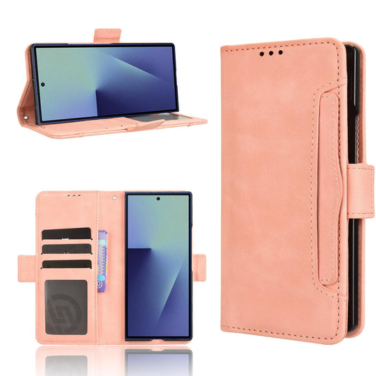 Samsung Galaxy Z Fold7 - Pen Slot Skin Feel PU Leather Wallet Phone Case with Card Slots, Cash Pocket, Magnetic Closure, Built-In Stand, Full Protection TPU Cover