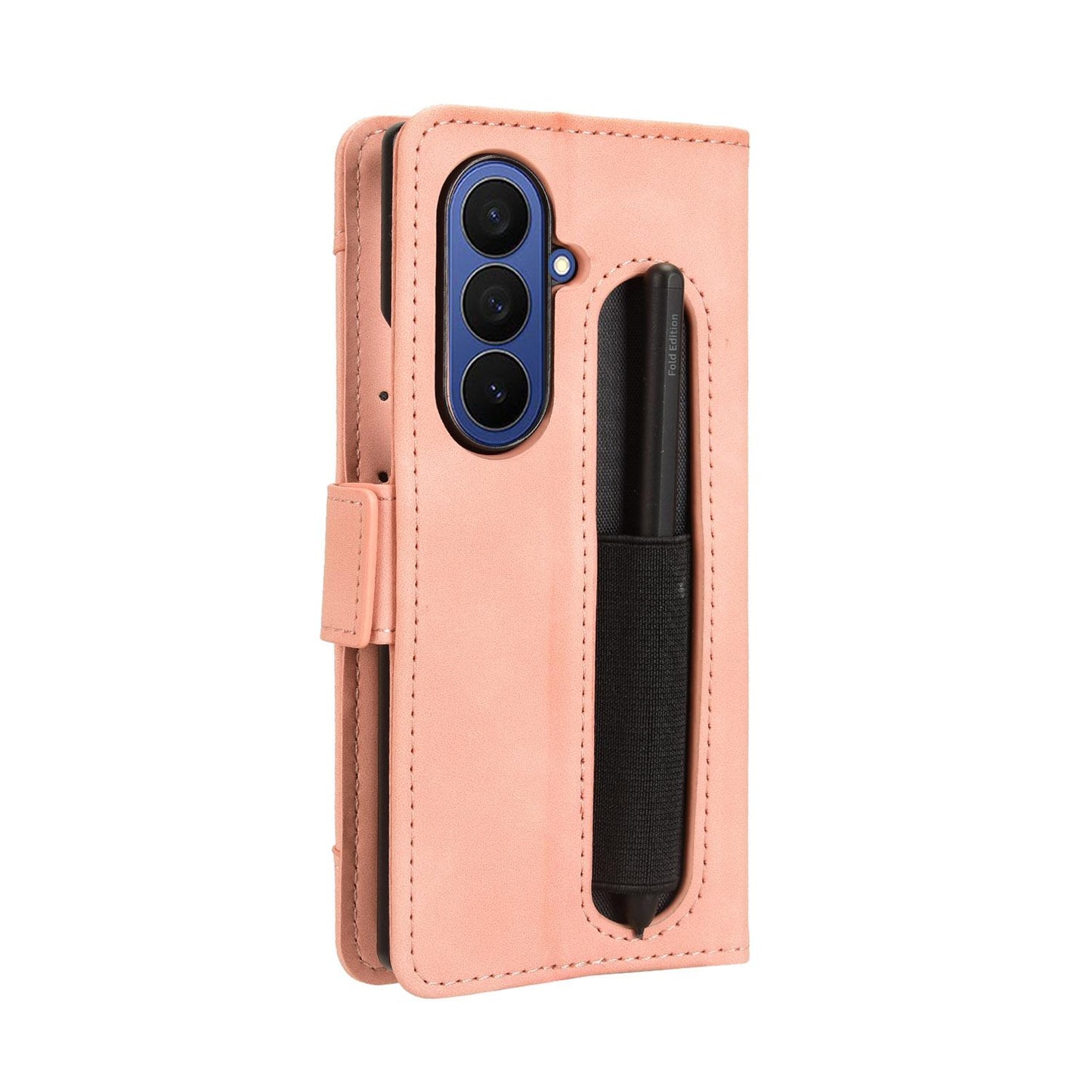 Samsung Galaxy Z Fold7 - Pen Slot Skin Feel PU Leather Wallet Phone Case with Card Slots, Cash Pocket, Magnetic Closure, Built-In Stand, Full Protection TPU Cover