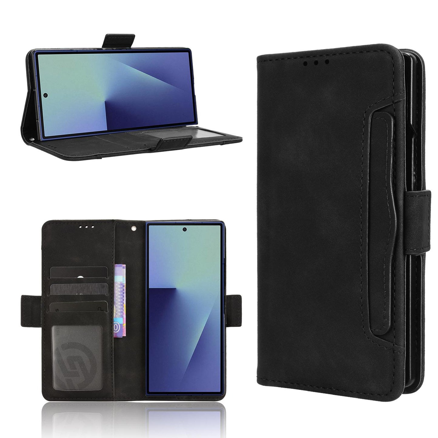 Samsung Galaxy Z Fold7 - Pen Slot Skin Feel PU Leather Wallet Phone Case with Card Slots, Cash Pocket, Magnetic Closure, Built-In Stand, Full Protection TPU Cover