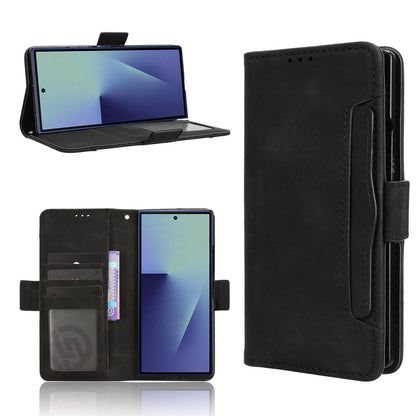 Samsung Galaxy Z Fold7 - Pen Slot Skin Feel PU Leather Wallet Phone Case with Card Slots, Cash Pocket, Magnetic Closure, Built-In Stand, Full Protection TPU Cover