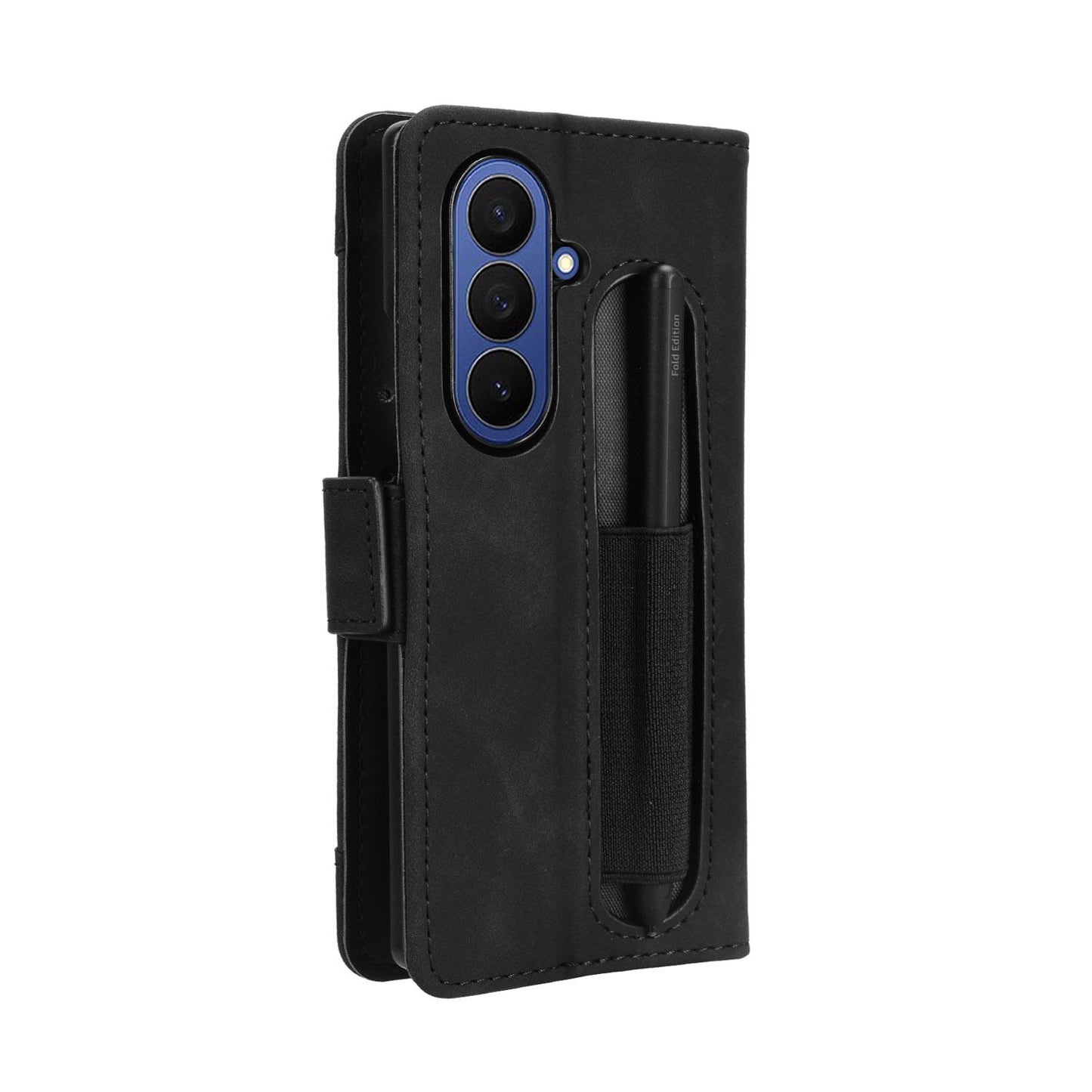 Samsung Galaxy Z Fold7 - Pen Slot Skin Feel PU Leather Wallet Phone Case with Card Slots, Cash Pocket, Magnetic Closure, Built-In Stand, Full Protection TPU Cover