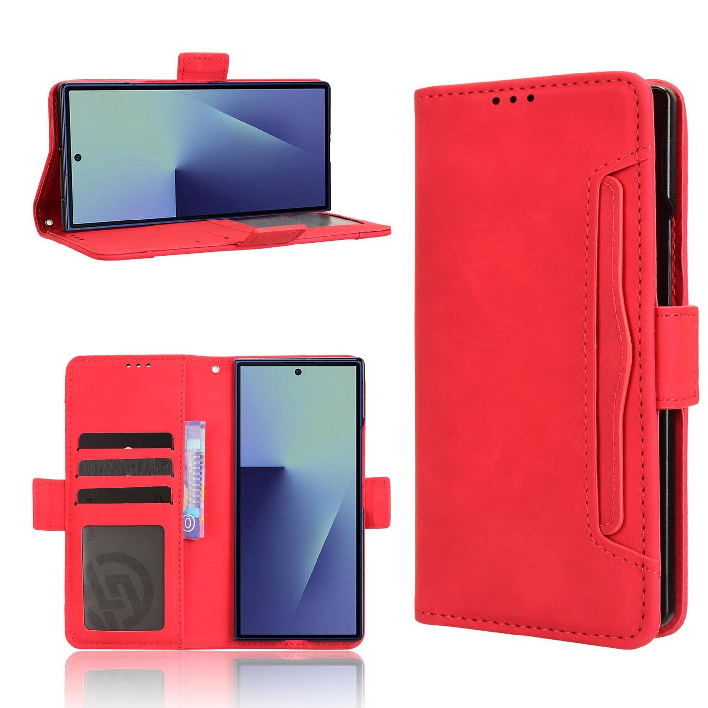 Samsung Galaxy Z Fold7 - Pen Slot Skin Feel PU Leather Wallet Phone Case with Card Slots, Cash Pocket, Magnetic Closure, Built-In Stand, Full Protection TPU Cover