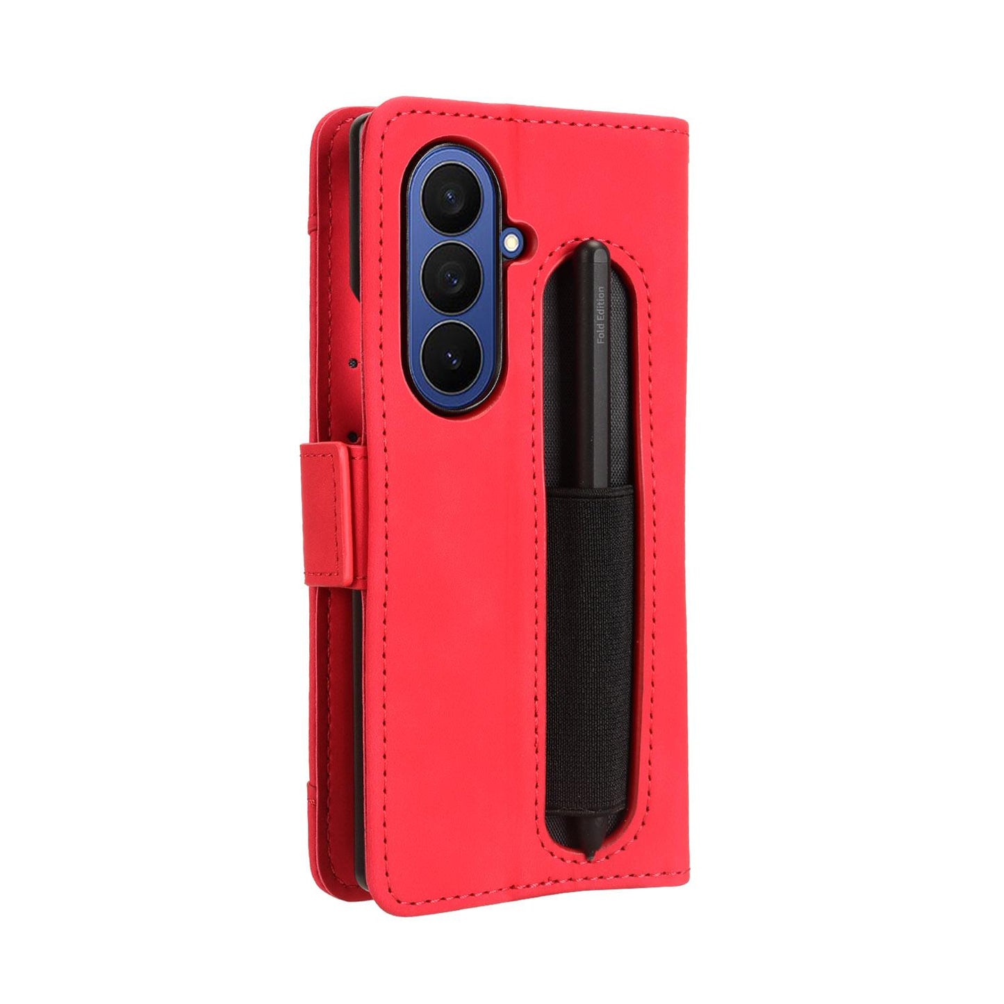 Samsung Galaxy Z Fold7 - Pen Slot Skin Feel PU Leather Wallet Phone Case with Card Slots, Cash Pocket, Magnetic Closure, Built-In Stand, Full Protection TPU Cover