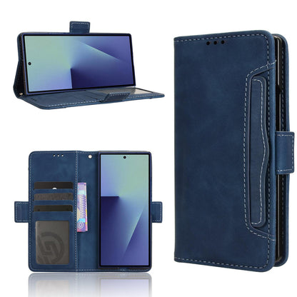 Samsung Galaxy Z Fold7 - Pen Slot Skin Feel PU Leather Wallet Phone Case with Card Slots, Cash Pocket, Magnetic Closure, Built-In Stand, Full Protection TPU Cover