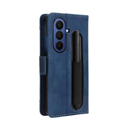 Samsung Galaxy Z Fold7 - Pen Slot Skin Feel PU Leather Wallet Phone Case with Card Slots, Cash Pocket, Magnetic Closure, Built-In Stand, Full Protection TPU Cover