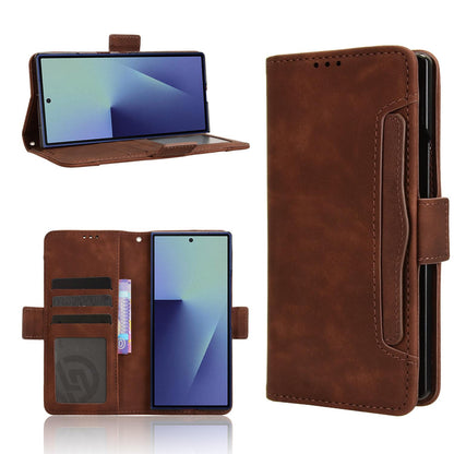 Samsung Galaxy Z Fold7 - Pen Slot Skin Feel PU Leather Wallet Phone Case with Card Slots, Cash Pocket, Magnetic Closure, Built-In Stand, Full Protection TPU Cover