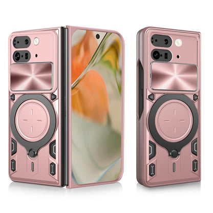 Google Pixel 9 Pro Fold Magnetic Holder CD Texture Sliding Camshield Phone Case, TPU PC Shockproof Cover