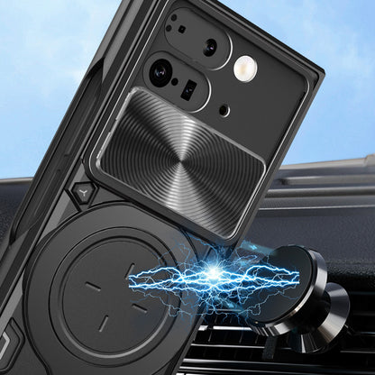 Google Pixel 9 Pro Fold Magnetic Holder CD Texture Sliding Camshield Phone Case, TPU PC Shockproof Cover
