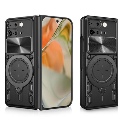 Google Pixel 9 Pro Fold Magnetic Holder CD Texture Sliding Camshield Phone Case, TPU PC Shockproof Cover