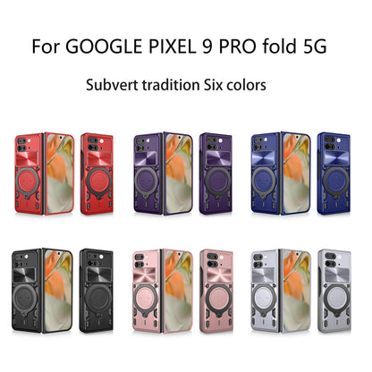 Google Pixel 9 Pro Fold Magnetic Holder CD Texture Sliding Camshield Phone Case, TPU PC Shockproof Cover
