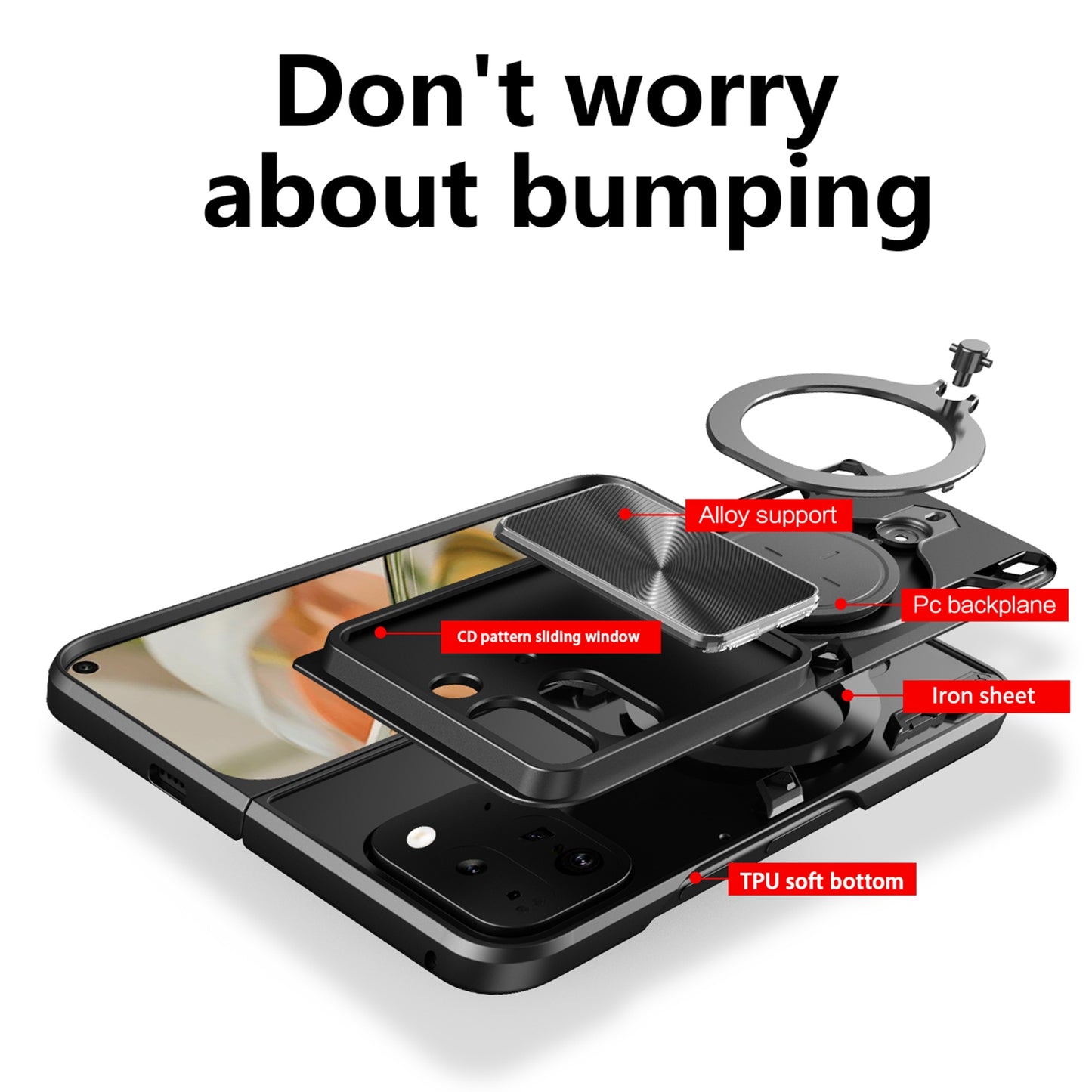 Google Pixel 9 Pro Fold Magnetic Holder CD Texture Sliding Camshield Phone Case, TPU PC Shockproof Cover