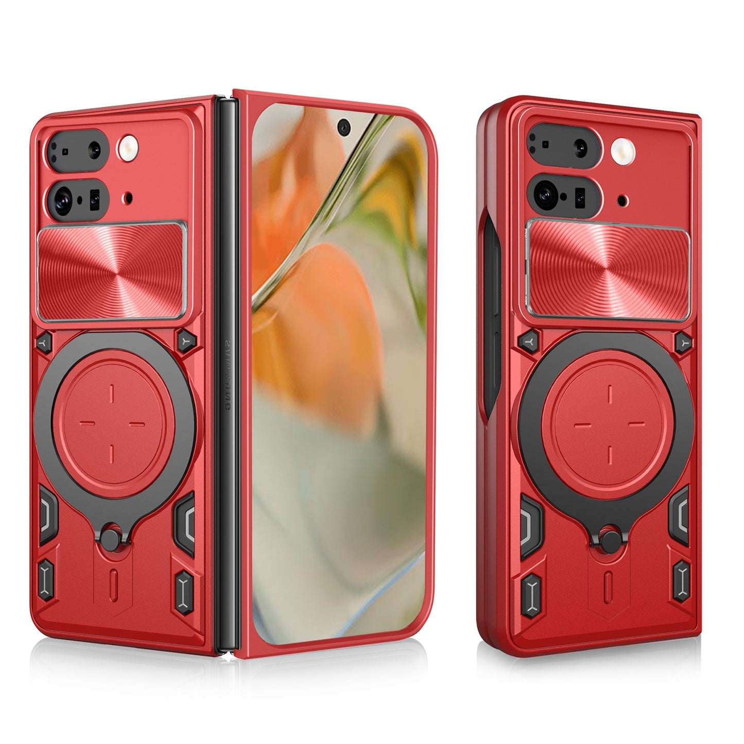 Google Pixel 9 Pro Fold Magnetic Holder CD Texture Sliding Camshield Phone Case, TPU PC Shockproof Cover