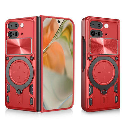 Google Pixel 9 Pro Fold Magnetic Holder CD Texture Sliding Camshield Phone Case, TPU PC Shockproof Cover