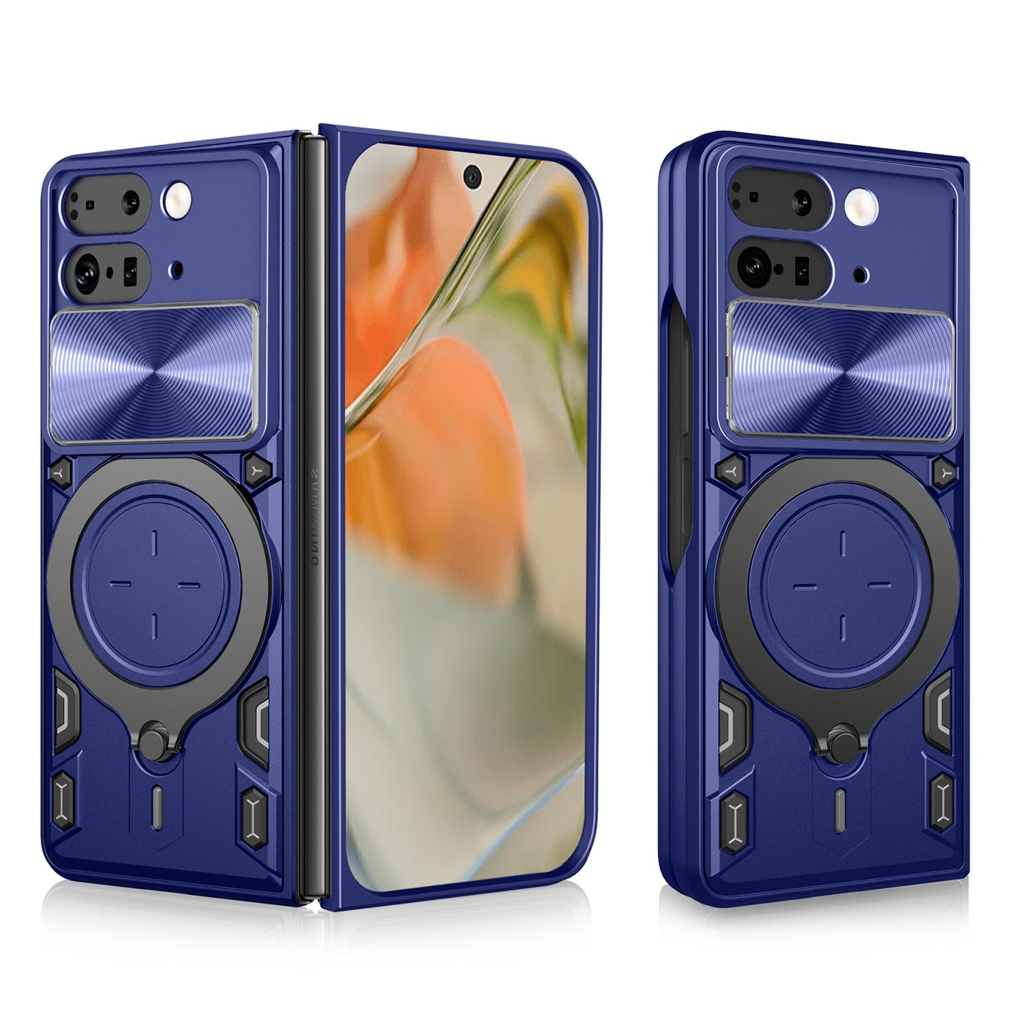 Google Pixel 9 Pro Fold Magnetic Holder CD Texture Sliding Camshield Phone Case, TPU PC Shockproof Cover
