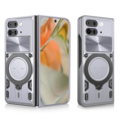 Google Pixel 9 Pro Fold Magnetic Holder CD Texture Sliding Camshield Phone Case, TPU PC Shockproof Cover