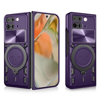 Google Pixel 9 Pro Fold Magnetic Holder CD Texture Sliding Camshield Phone Case, TPU PC Shockproof Cover