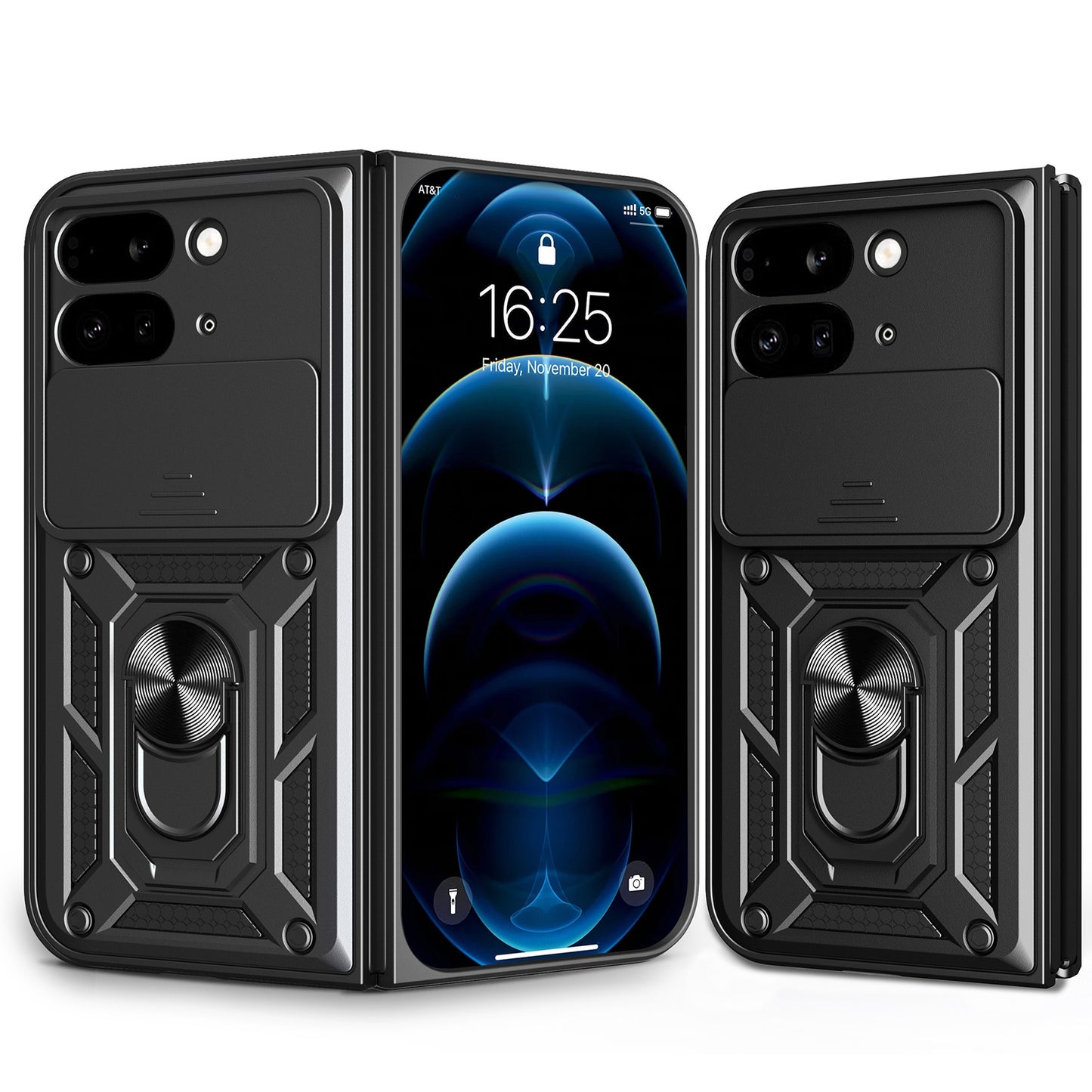 Google Pixel 9 Pro Fold Sliding Camera Cover Magnetic Ring Stand Shockproof TPU + PC Protective Phone Case