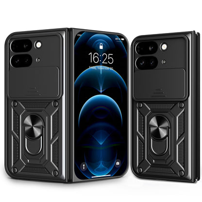 Google Pixel 9 Pro Fold Sliding Camera Cover Magnetic Ring Stand Shockproof TPU + PC Protective Phone Case