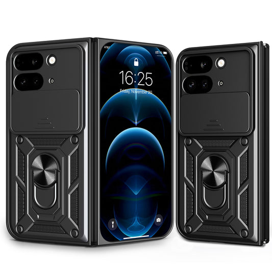 Google Pixel 9 Pro Fold Sliding Camera Cover Magnetic Ring Stand Shockproof TPU + PC Protective Phone Case