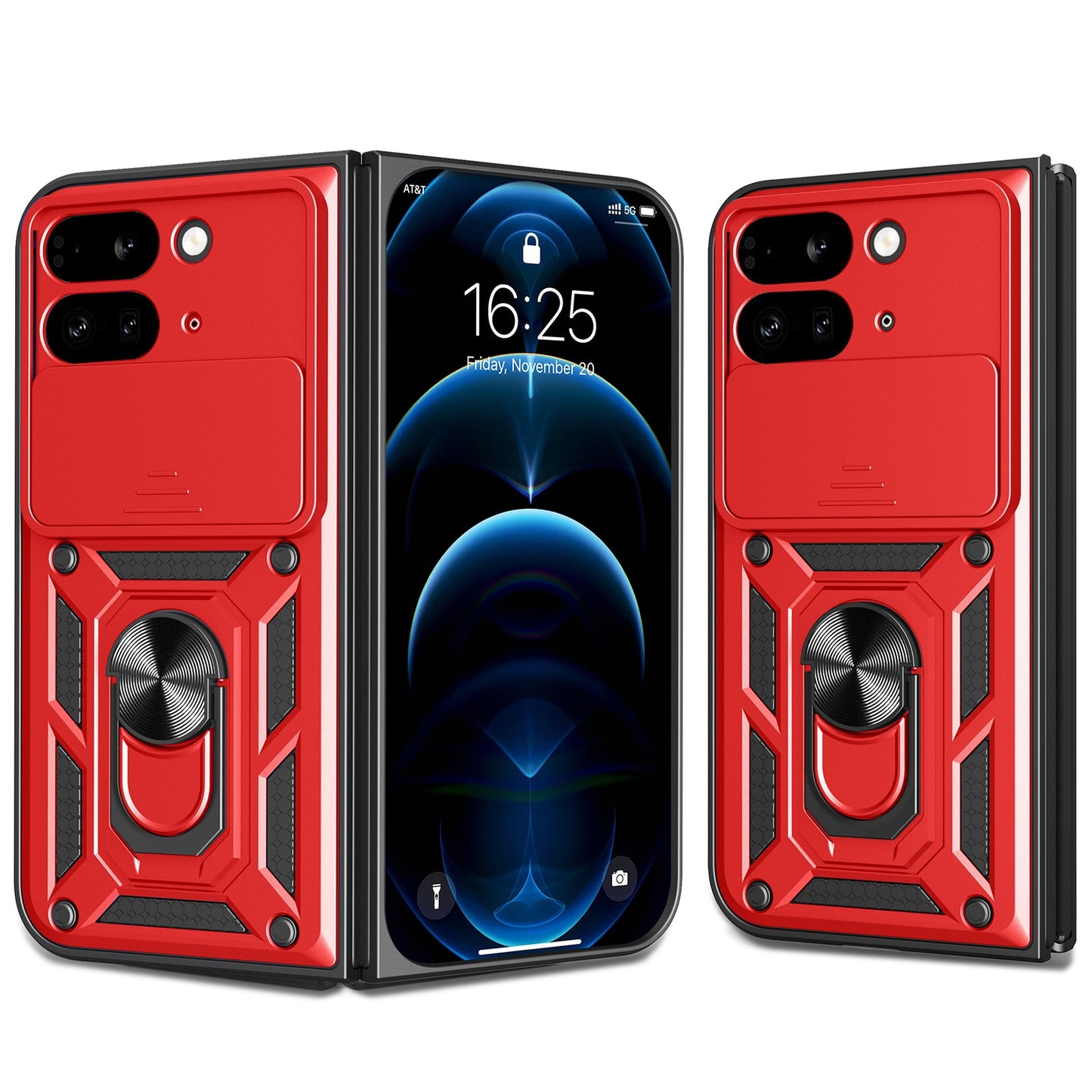 Google Pixel 9 Pro Fold Sliding Camera Cover Magnetic Ring Stand Shockproof TPU + PC Protective Phone Case
